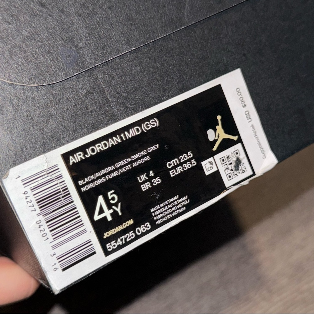 Nike Air Jordan 1 Mid Sneakers in Black, Gray & Teal - Grade School Size 4.5Y - Picture 4 of 7